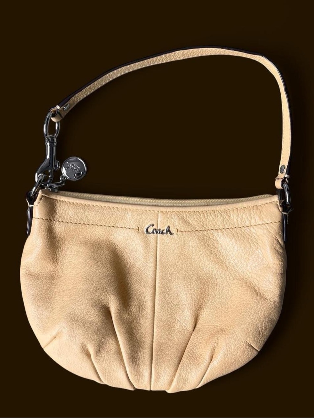 Coach Inspired Pebble Leather Hobo Bag in Beige